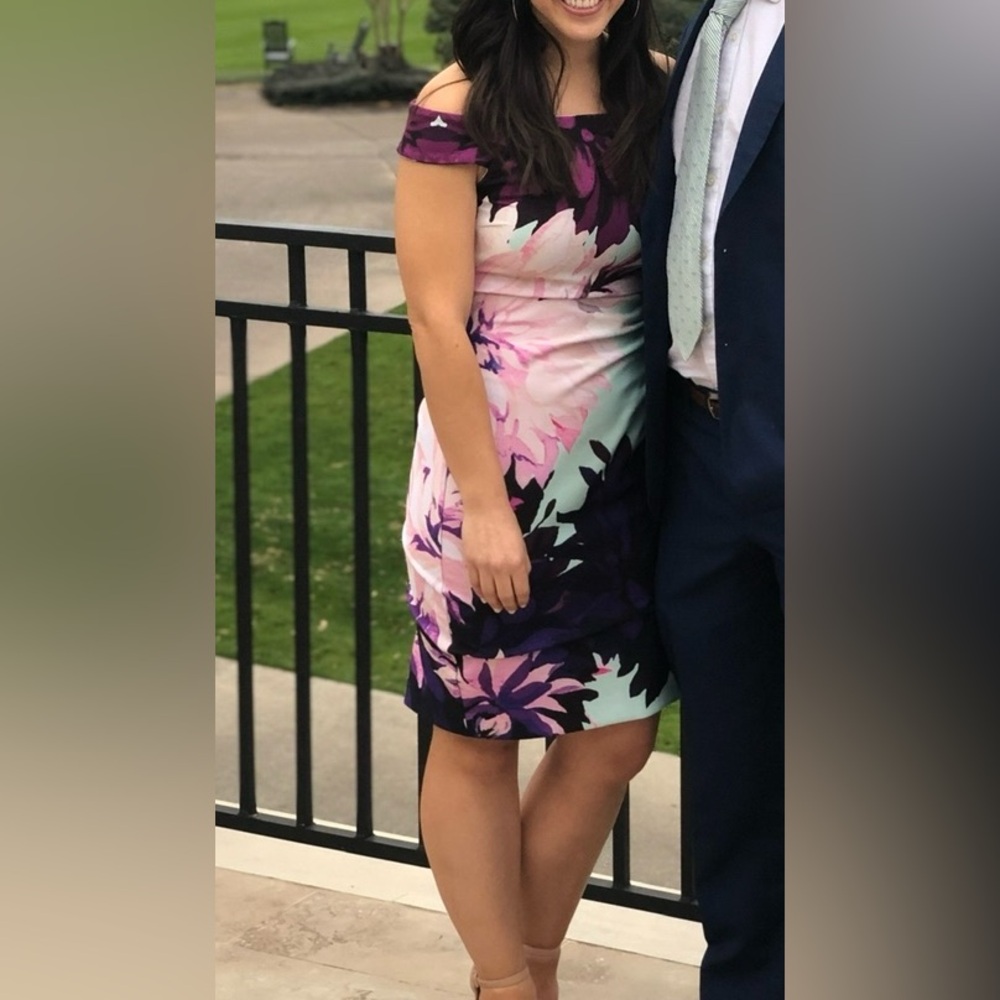 Joseph Ribkoff Purple and Pink Floral Midi Dress
